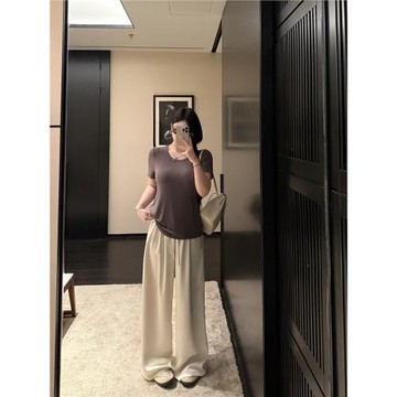 黑澤玄七2025夏季新款高腰顯瘦休閑褲女寬松垂感仿醋酸大碼闊腿褲