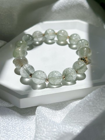 天然綠兔毛髮晶手串 水晶手串 喚醒內在的生長力