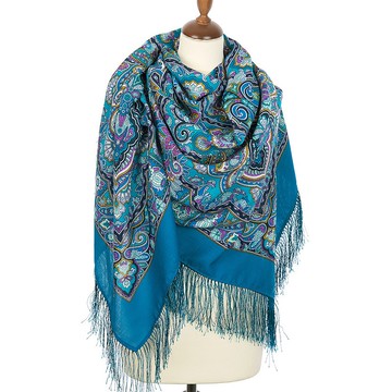 Pavlovo Posad 俄羅斯披肩圍巾絲綢流蘇 100% 羊毛 146x146 厘米 1686-13