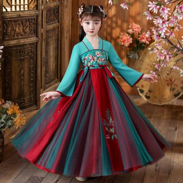 兒童漢服夏裝女童襦裙2023春秋禮服古裝仙女連衣裙超仙古風中國風