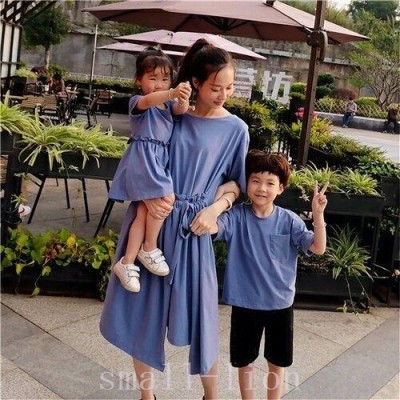 親子ペアｔシャツ夏服親子コーデ親子ペアルックワンピース半袖