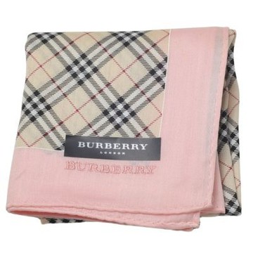 BURBERRY 經典斜卡其格紋粉紅邊字母LOGO刺繡迷你帕巾(38CM)
