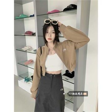 (免運)美式辣妹休閑運動小個子外套女冬季寬松顯瘦復古黑色短款開衫上衣