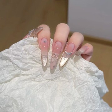 【限時特賣】手工穿戴甲  顯白穿戴甲 氣質長甲片【】純手工法式穿戴蝴蝶爆閃貓眼顯白溫柔腮紅高級貼片氣質美甲輕奢甲