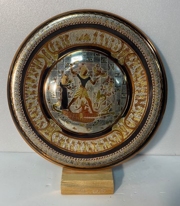 【埃及手作】100% 埃及進口圓形手工銅盤-古埃及打獵