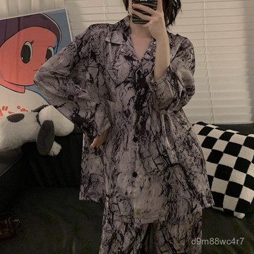 台灣出貨 法式高級感冰絲睡衣 愛心冰絲睡衣 女春秋季睡衣 長袖薄款睡衣 甜美可愛短袖睡衣 家居服夏天 冰絲涼感睡衣
