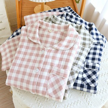 100%純棉格子空氣層情侶款睡衣套裝秋冬三層保暖棉質空氣棉男女長袖家居服厚款休閒