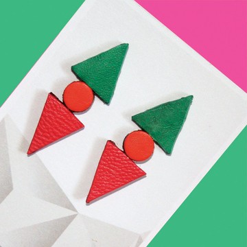 節日禮物 幾何皮革耳環 925純銀耳托