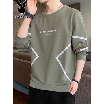 花花公子衛衣男士圓領打底衫2026年春秋季新款加絨休閑長袖t恤男T
