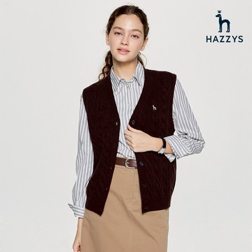 【HAZZYS】女款深棕色柔軟舒適時尚優雅百搭羊毛背心 YSWDD801