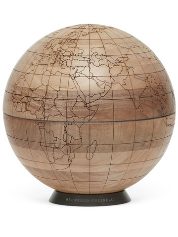 Brunello Cucinelli - engraved wooden globe - unisex - Walnut Wood - One Size - Neutrals