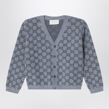 Cardigan in grey wool with GG jacquard