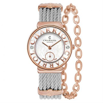 CHARRIOL夏利豪(ST30PCD1560030)雙鑽玫瑰金花朵小秒針鋼索腕錶30mm｜樂天全館特惠中★指定刷卡回饋10%