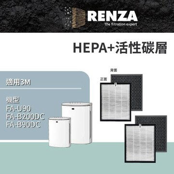 適用 3M  FA-U90 FA-B200DC B90DC 空氣清淨機 替代 U100-ORF U100-F HEPA+活性碳二合一濾網 濾芯 2入組