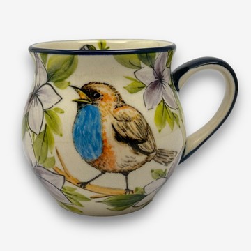 波蘭手繪手工陶-胖胖杯 220ml 雀鳴系列 設計師款