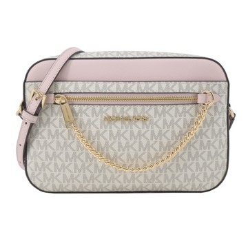 MICHAEL KORS JET SET掛鍊滿版斜背相機包-大/米白粉35S1GTTC9B-04PB