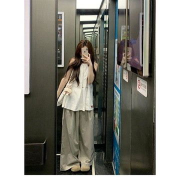 【台灣出貨】小個子設計感小衆休閒運動套裝女夏季無袖抽繩上衣薄款工裝闊腿褲兩件套小個子女裝 TKG