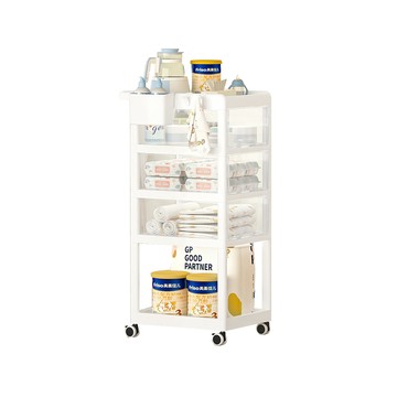 【PICKup】可移式四層抽屜收納推車(3抽)-DIY-粉白