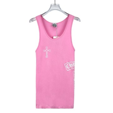 (S) chrome hearts質感中性寬鬆棉質無袖背心十字架粉色上衣