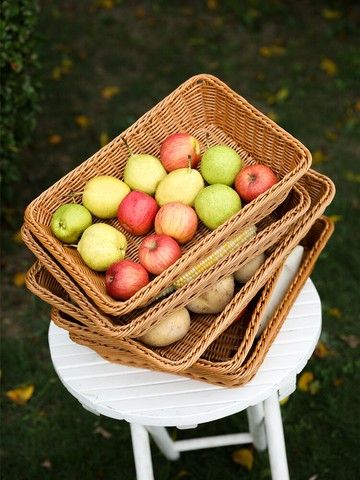 Kens仿藤編水果籃面包筐超市果蔬陳列展示籃零食框塑料編織筐大號