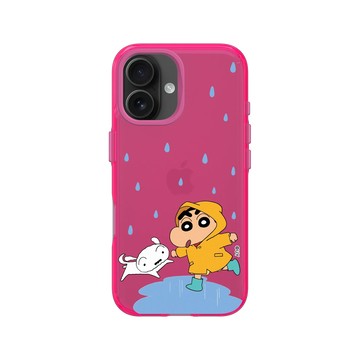 iPhone 16 Clear 粉漾桃 - 蠟筆小新 Crayon Shinchan - 小新小白雨天散步