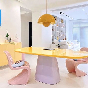 台灣公司 免稅開票 餐桌 多巴胺純實木奶油風烤漆餐桌設計師輕奢家用簡約小戶型飯桌SS48公司貨