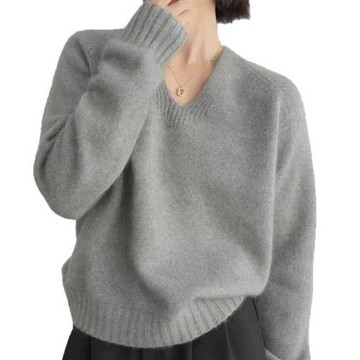 【米蘭精品】現貨+預購 100%羊毛衣針織衫發熱衣長袖保暖內搭加絨打底寬鬆大碼休閒-V領慵懶女上衣3色74nc85