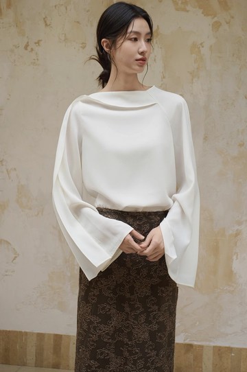 法式極簡 垂墜感連領長袖襯衫