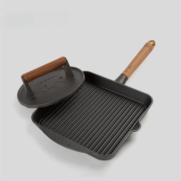 牛排煎鍋涂層帕尼尼烤肉平底鍋鑄鐵無帶壓肉板生活鐵器條紋