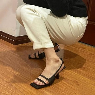 被選中的買家秀~上腳巨性感！！露趾方頭細跟淺口高跟單鞋涼鞋