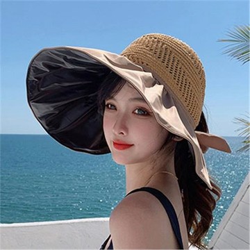 JOZOZ黑膠防曬帽子女空頂遮陽帽防紫外線大檐遮臉2026新款太陽帽