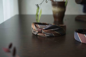 古董領帶改製手工髮箍-Burberrys千層巧克力-深棕-蝴蝶結/窄版