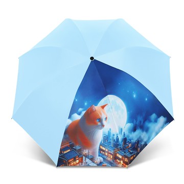 [TDN]月亮貓放大降溫秒收傘 瞬收傘反向傘(防風自動收傘B7433C)天空藍