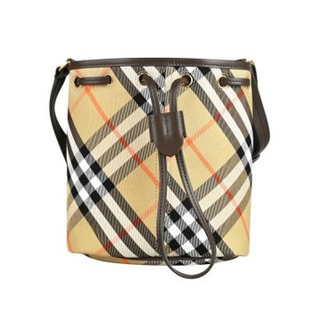 BURBERRY巴寶莉經典格紋圖騰Vintage Check束口斜背水桶包(迷你/米卡其)