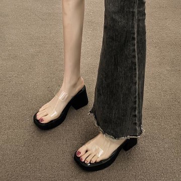 透明高跟鞋不累腳神器2024夏季爆款厚底粗跟法式絕美涼鞋女款外穿