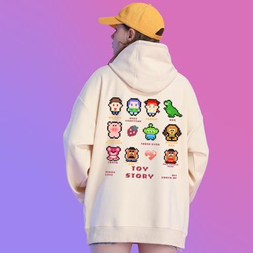 oversize小眾高街奶fufu卡通印花杏色加絨衛衣女2025新款ins上衣