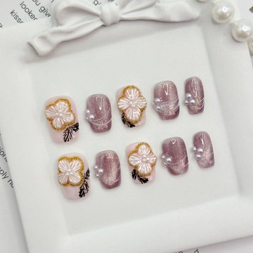 【滿300起送】手工穿戴甲ins風立體雕花手繪花瓣短款純手工美甲貼片