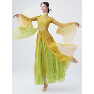 古典舞蹈服秋冬女飄逸長袖紗衣改良旗袍上衣中國舞練功服演出服裝