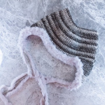 黑灰毛毛貓耳帽 護耳帽 毛線帽 手鉤編織帽