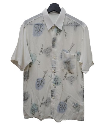 有禮貌穿搭  日本古著 亞麻感 白色 水墨感 短襯 M號 近全新