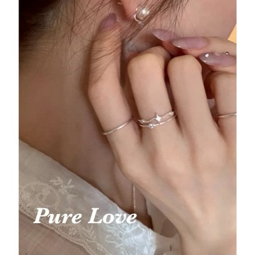 Pure Love樂芙 /正韓 銀飾【S925純銀】R0836簡約通體純銀星星鋯石雙層開口可調式戒指 /銀