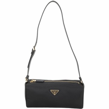 PRADA 普拉達 Re-Nylon 三角牌尼龍拼接防刮皮革肩背化妝包(黑色)