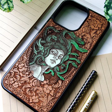 美杜莎重彩版 - 手機殼木質雷射雕刻+手繪