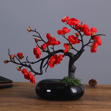 禪意陶瓷花瓶仿石頭裝飾品梅花客廳擺件水培花盆器創意綠蘿小花器