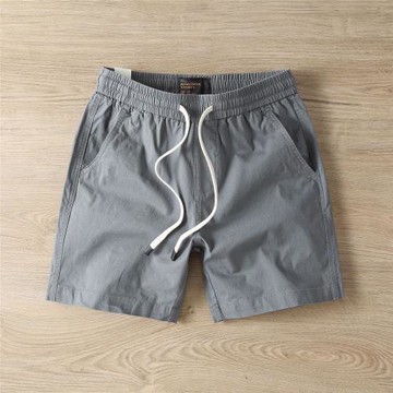 夏季純棉四分短褲男士美式休閑工裝松緊腰青年松緊沙灘運動三分褲