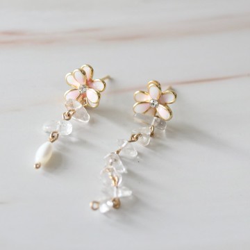 【禮物】穿越迷霧-天然水晶 天然珍珠耳環14KGF注金