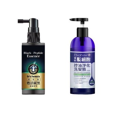 【1+1抗漲配】寶齡富錦 髮細胞洗髮精(任選)*5入+台塑生醫黑曜濃髮胜肽精華組