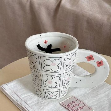 陶瓷杯 潑墨花 創意設計 高顏值 咖啡杯 牛奶杯 熱飲冷飲 家用