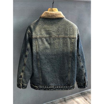 美式復古加絨加厚牛仔外套男2025冬季潮牌寬松羊羔絨保暖棉服夾克