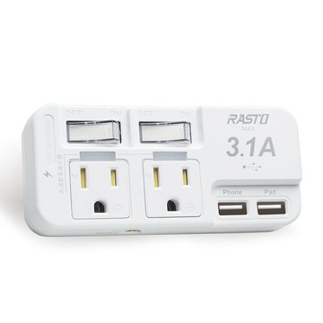 RASTO FP1 二開二插三孔二埠USB壁插-白 | APP下單賺4%回饋